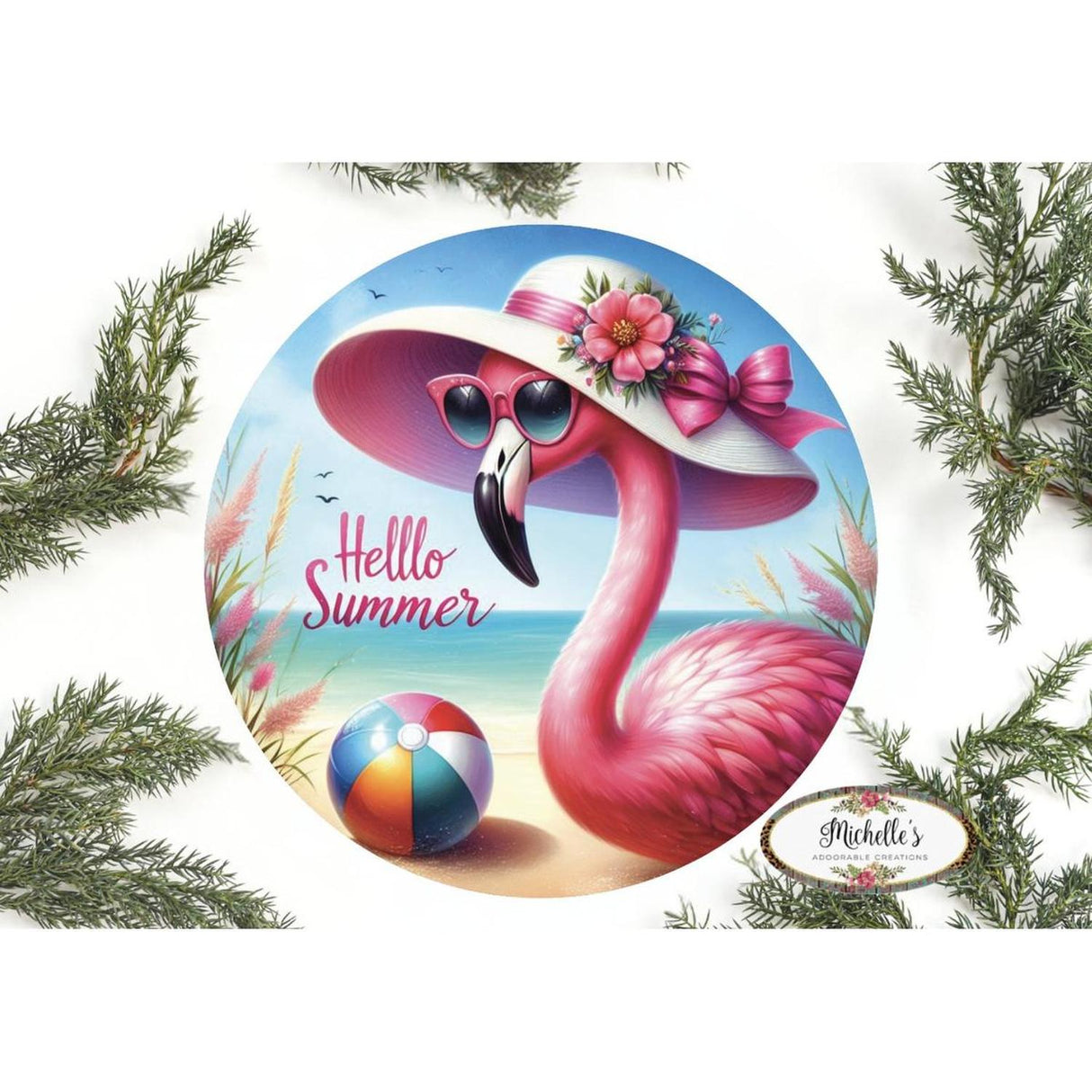 Hello Summer Pink Flamingo Sign