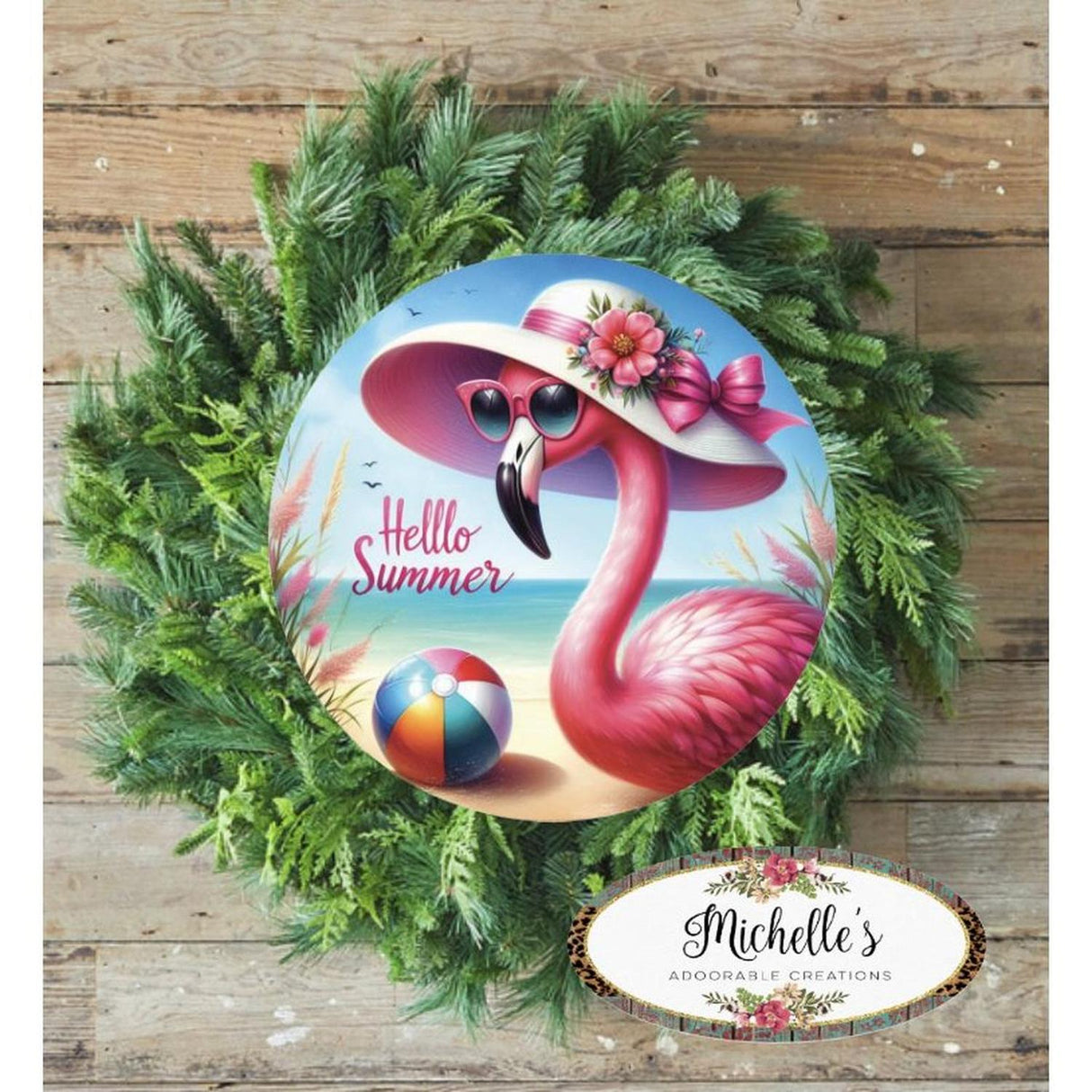 Hello Summer Pink Flamingo Sign