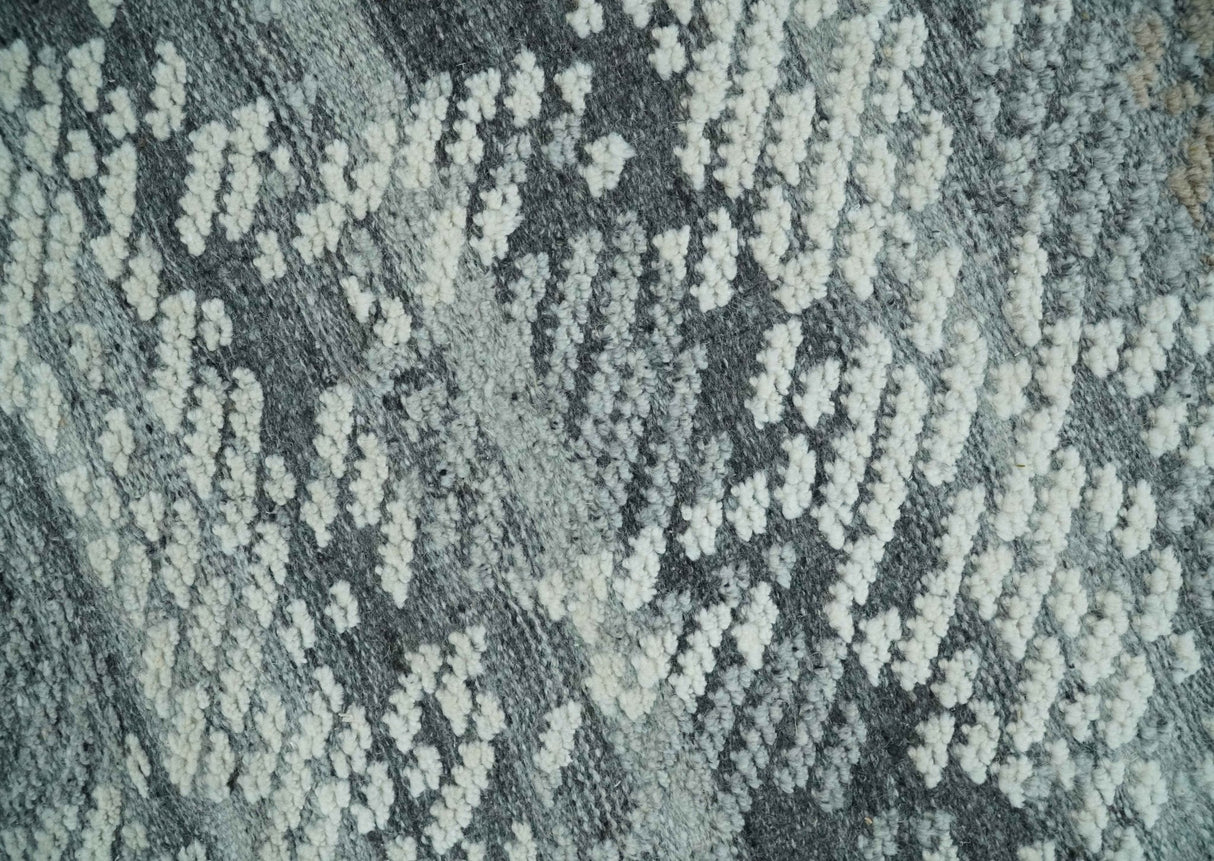High-Low Ivory, Gray and Charcoal 8x10 hand knotted Contemporary wool Area rug