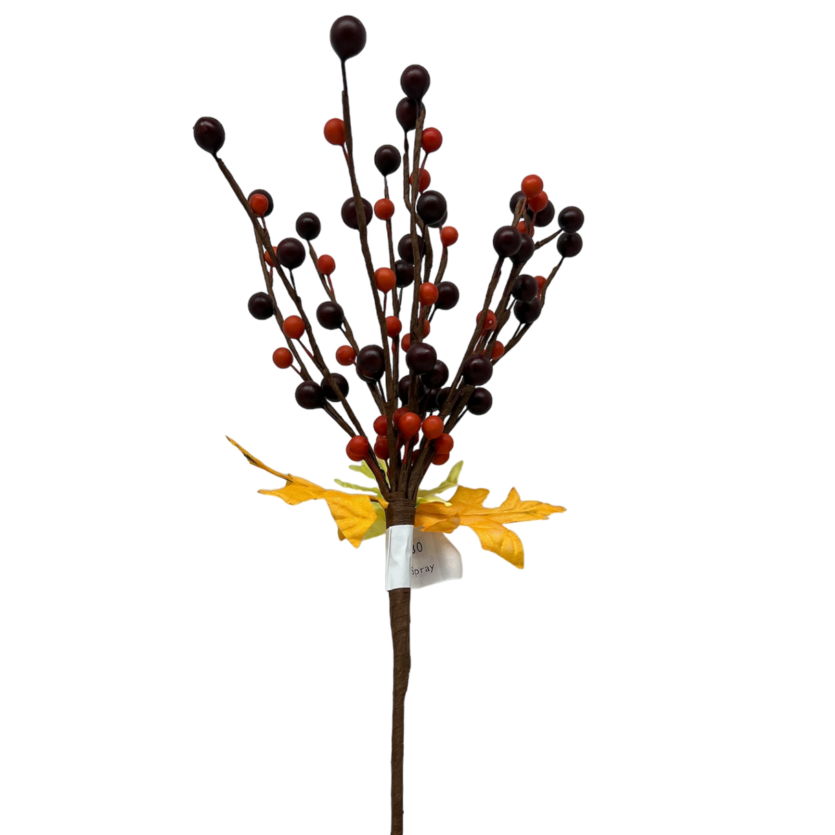 Orange Burgandy Berry Spray With Autumn Leaves 10 Inch