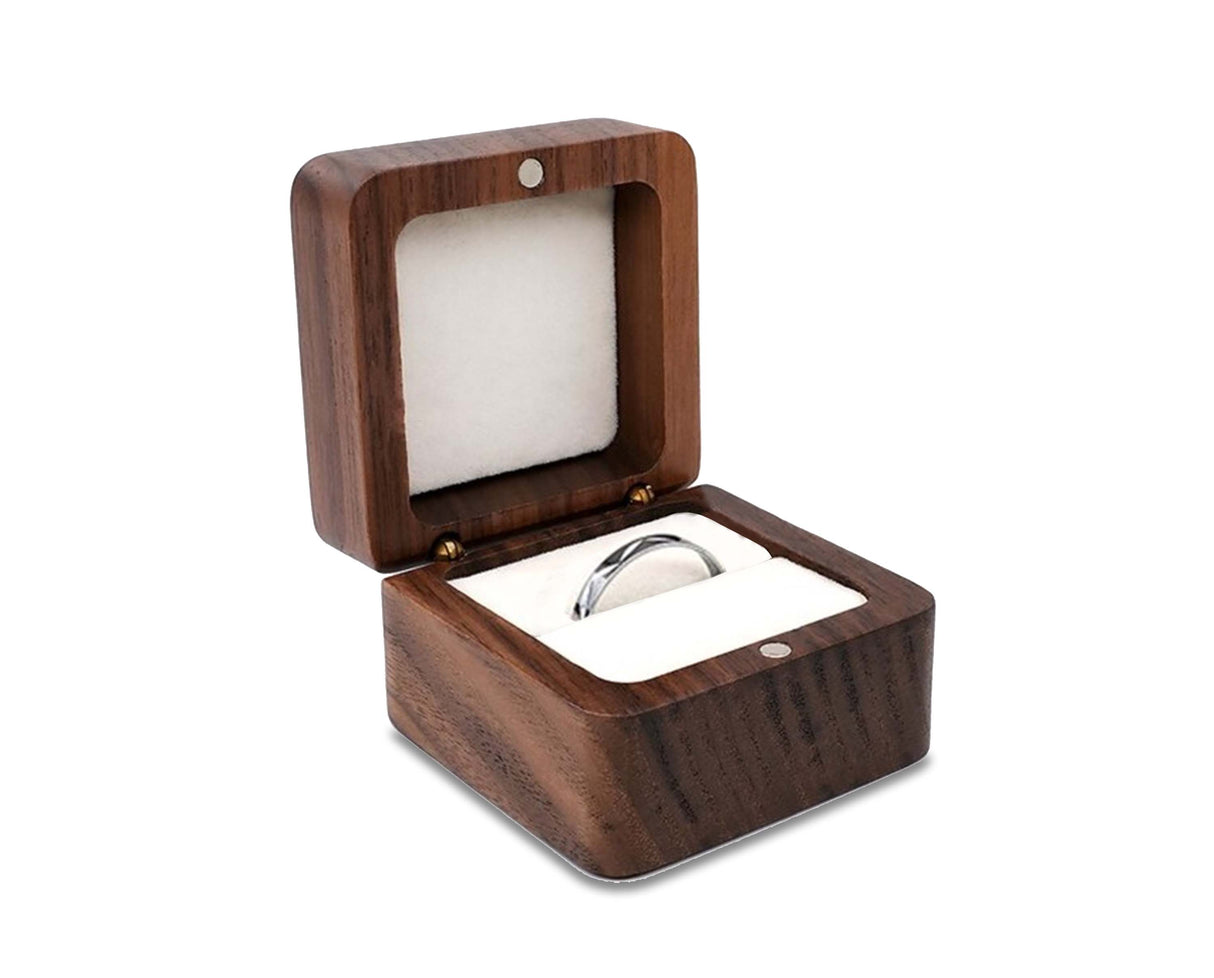 Wooden Ring Box Teak Wood Jewelry Storage Box Handmade Ring Holder Case