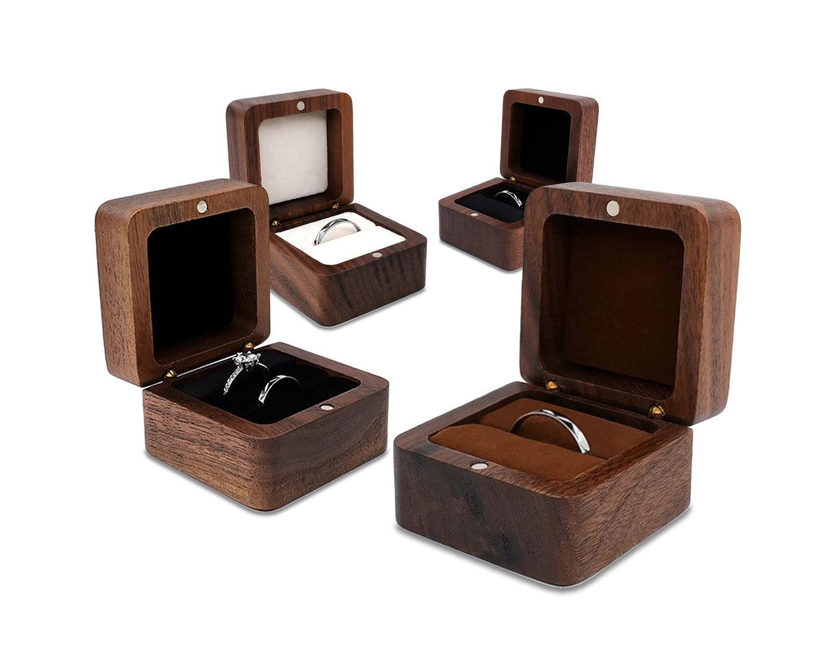 Wooden Ring Box Teak Wood Jewelry Storage Box Handmade Ring Holder Case