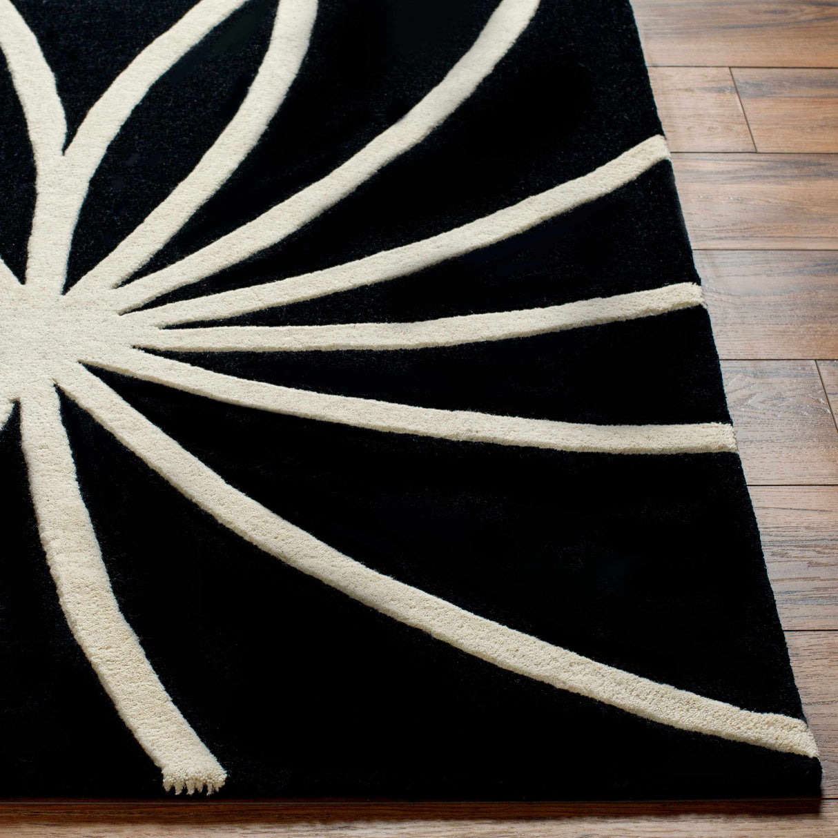 Davison Black Geometric Wool Carpet