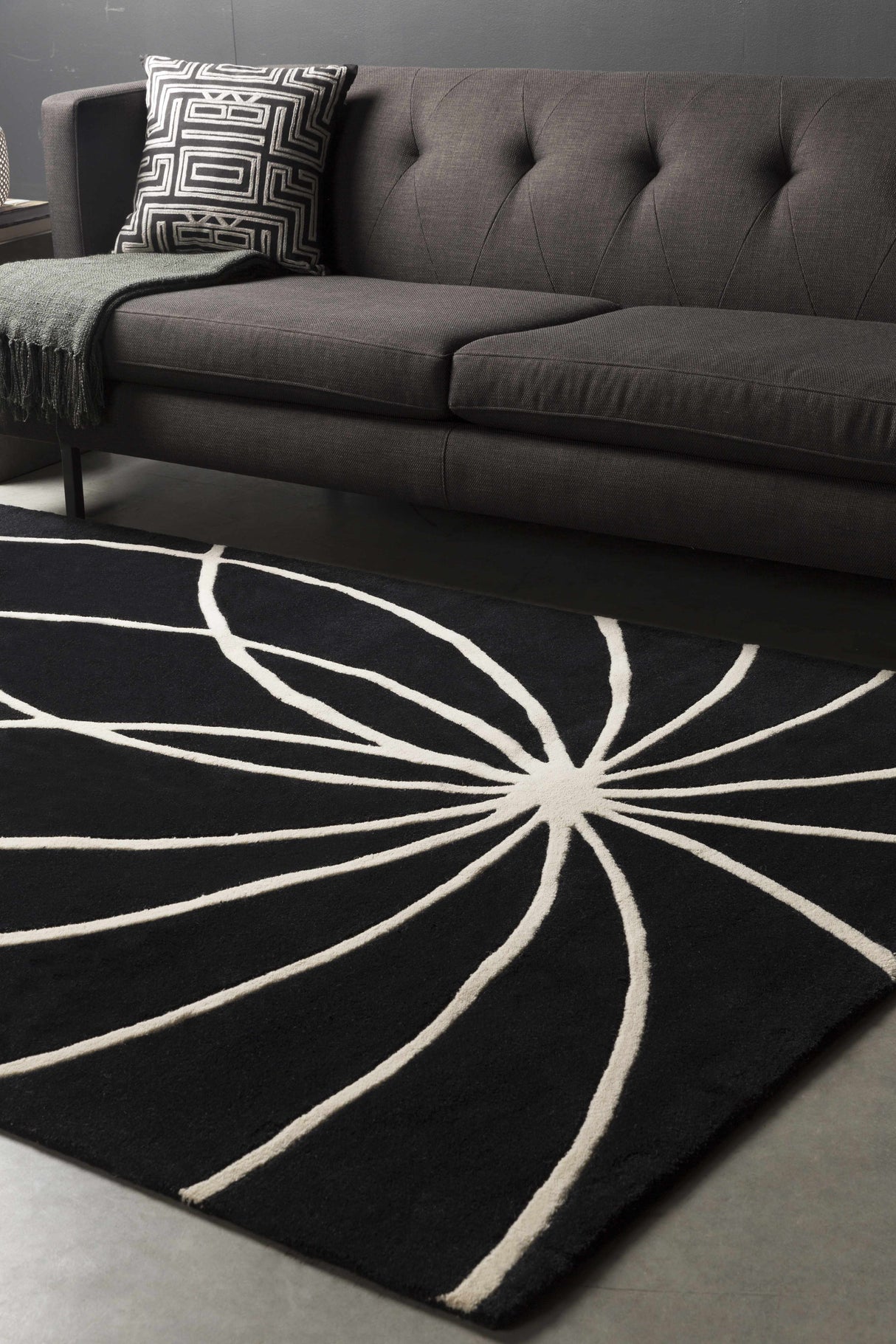 Davison Black Geometric Wool Carpet