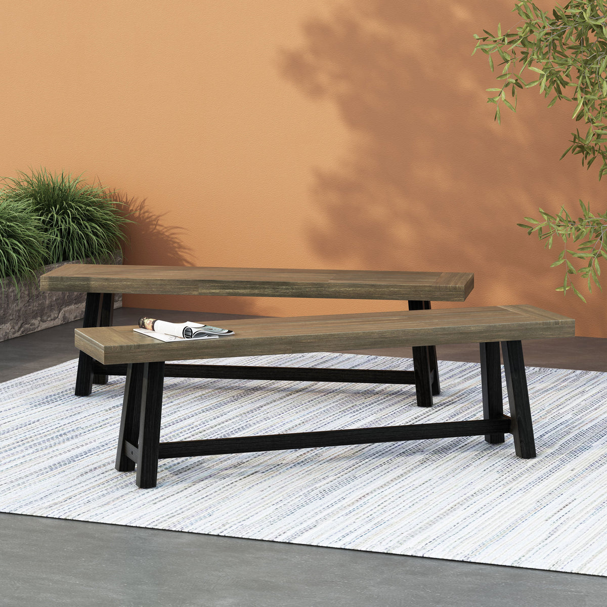 Acacia Outdoor Bench in Sandblast Finish