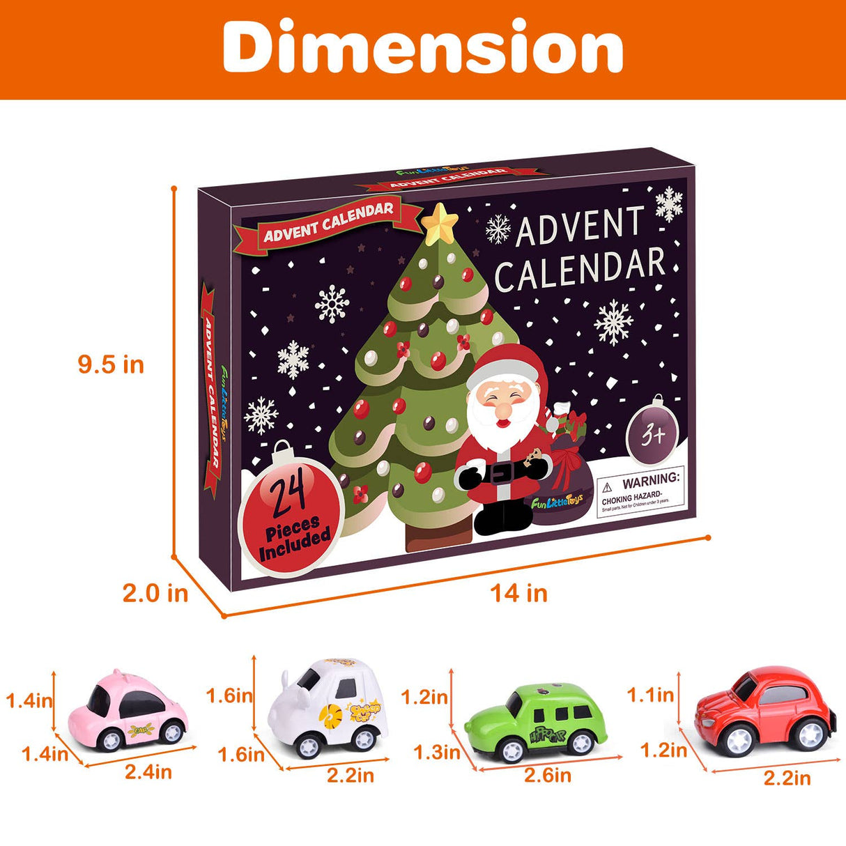 Christmas Advent Calendar 24 Pull Back Car Toys Party Favor