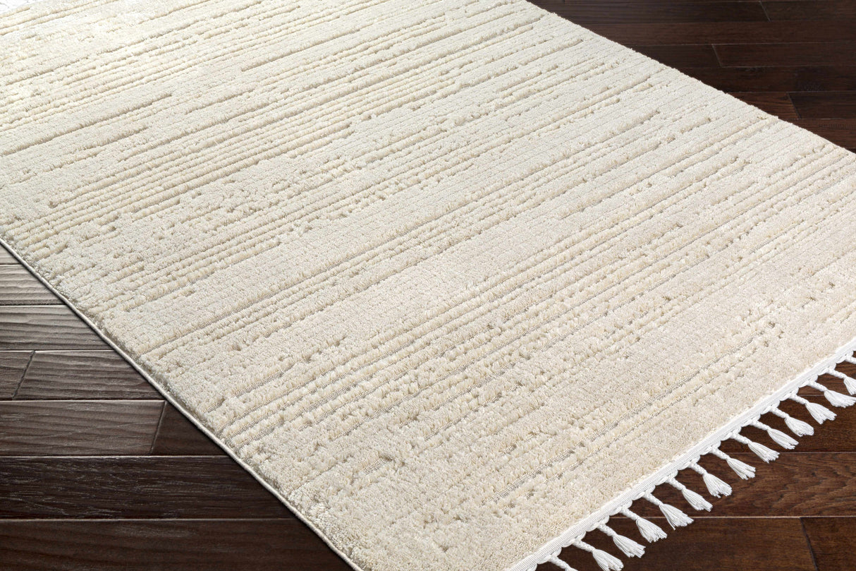 Ibarra Textured Ivory High/Low Pile Rug with Tassels
