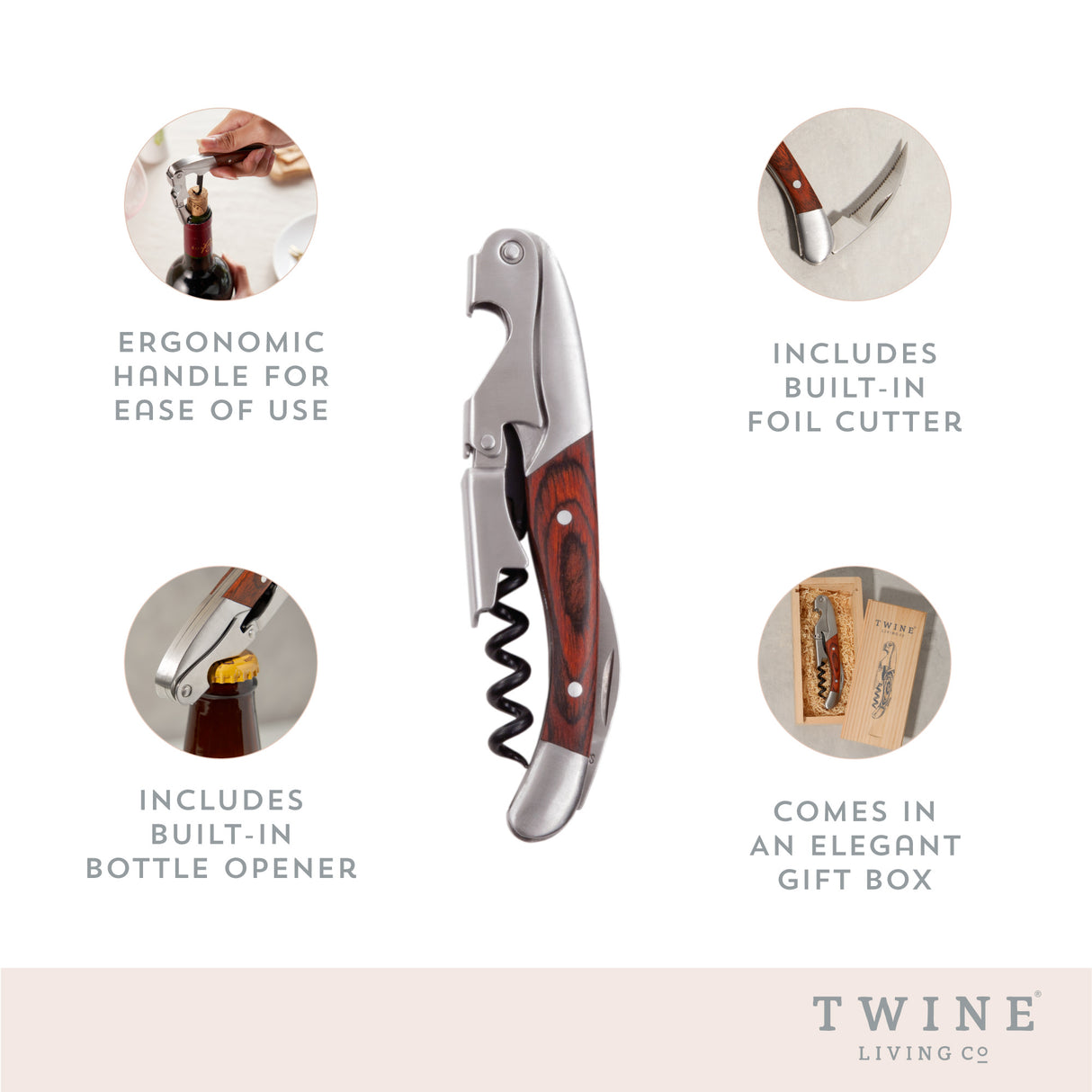 Wooden double hinged corkscrew by twine®