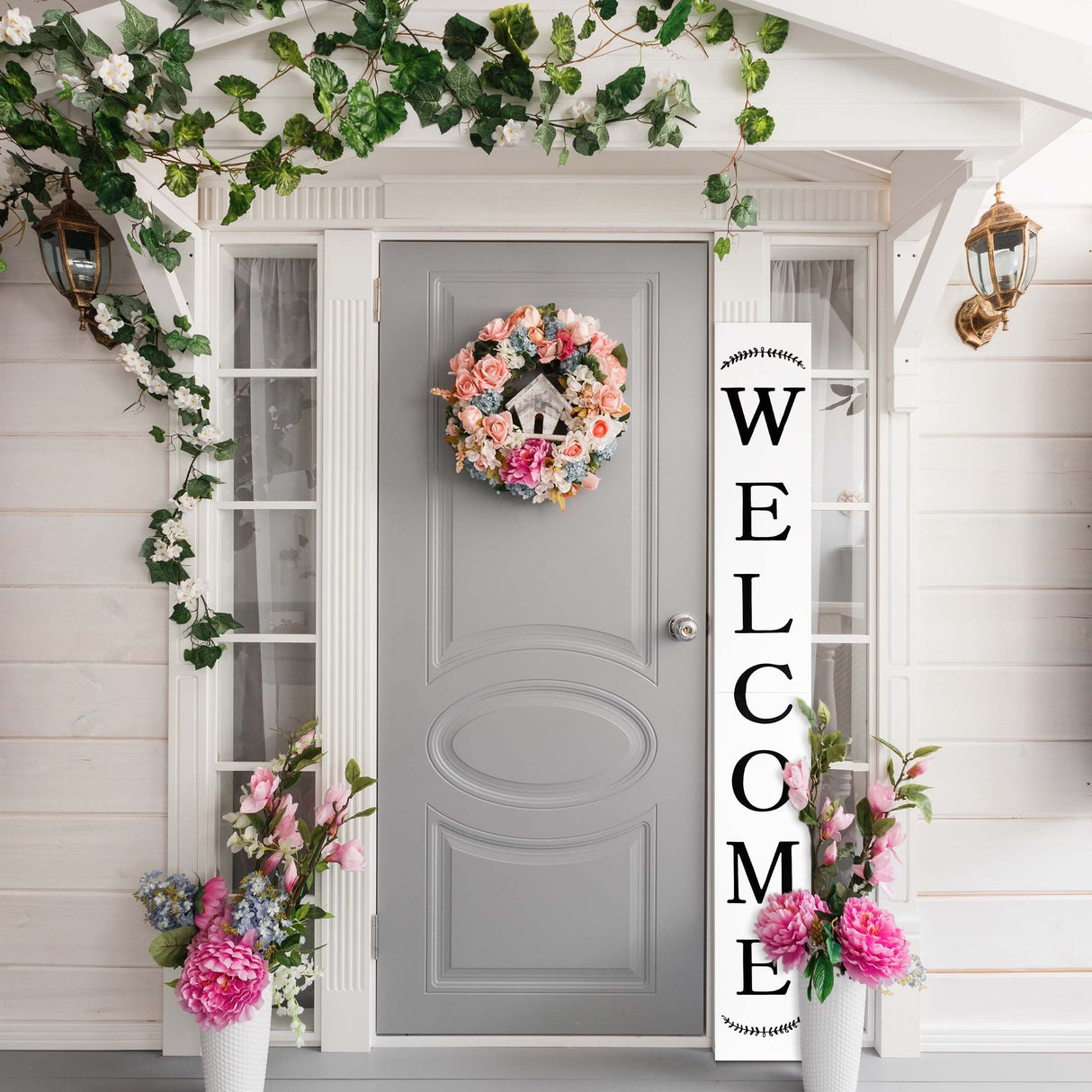 72in White Outdoor Welcome Sign - Perfect Front Door and Porch Decor