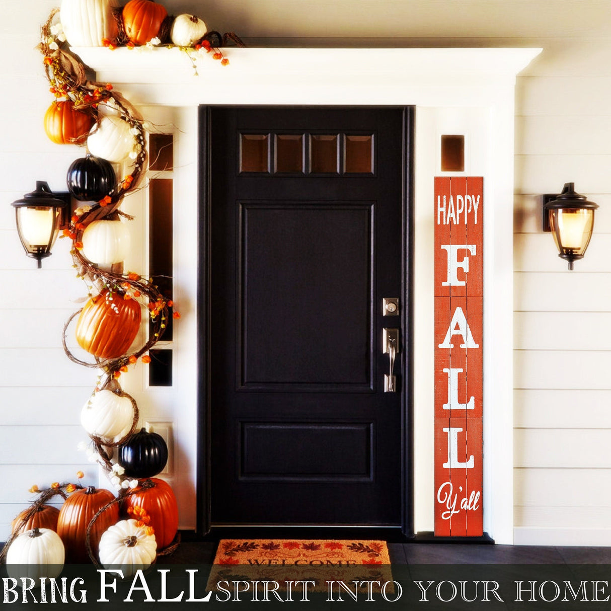 72in Outdoor Happy Fall Y'all Rustic Craft Porch Sign for Front Door, 6ft Vertical Wooden Welcome Sign for Front Porch