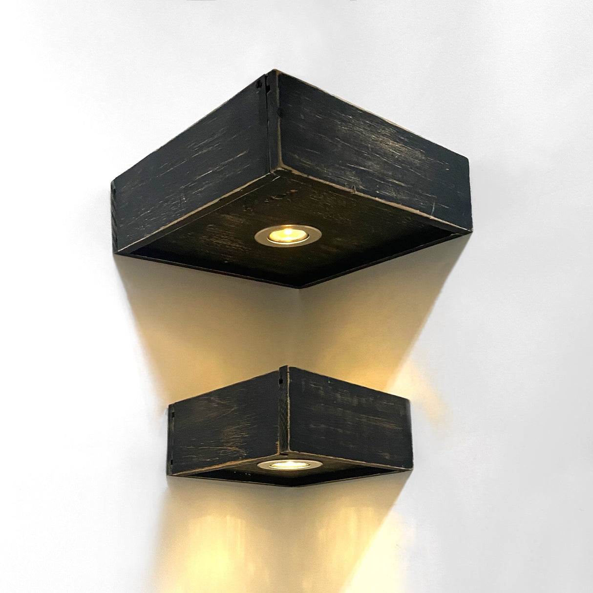 Square Stained Floating Corner Wall Shelf with LED Lights for Home Living Room, Bedroom, Bathroom, Kitchen Wall(7in)
