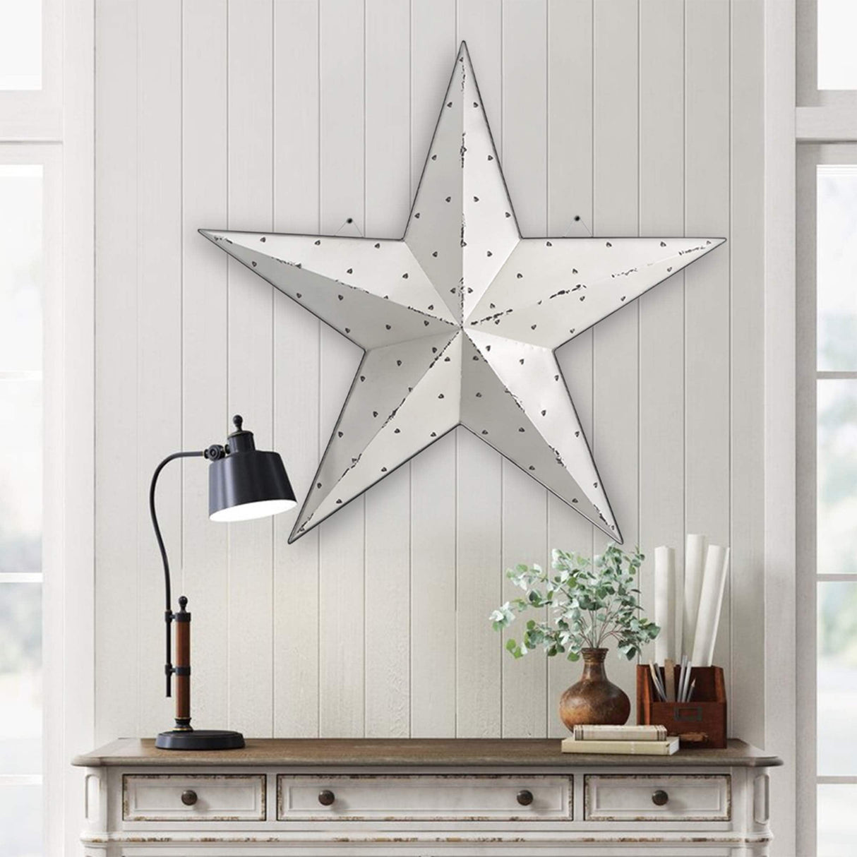 36in White LED Light-Up Metal Barn Star Wall Decor | Farmhouse Style Home Decor | Housewarming Gift | Party Decor
