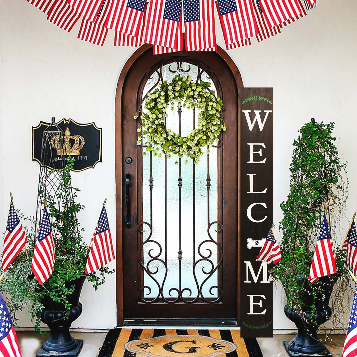 72in Outdoor Welcome Sign for Front Door with Dog Bone Paw, 6ft Brown Welcome Sign,Rustic Tall Welcome Sign for Front Porch Decor