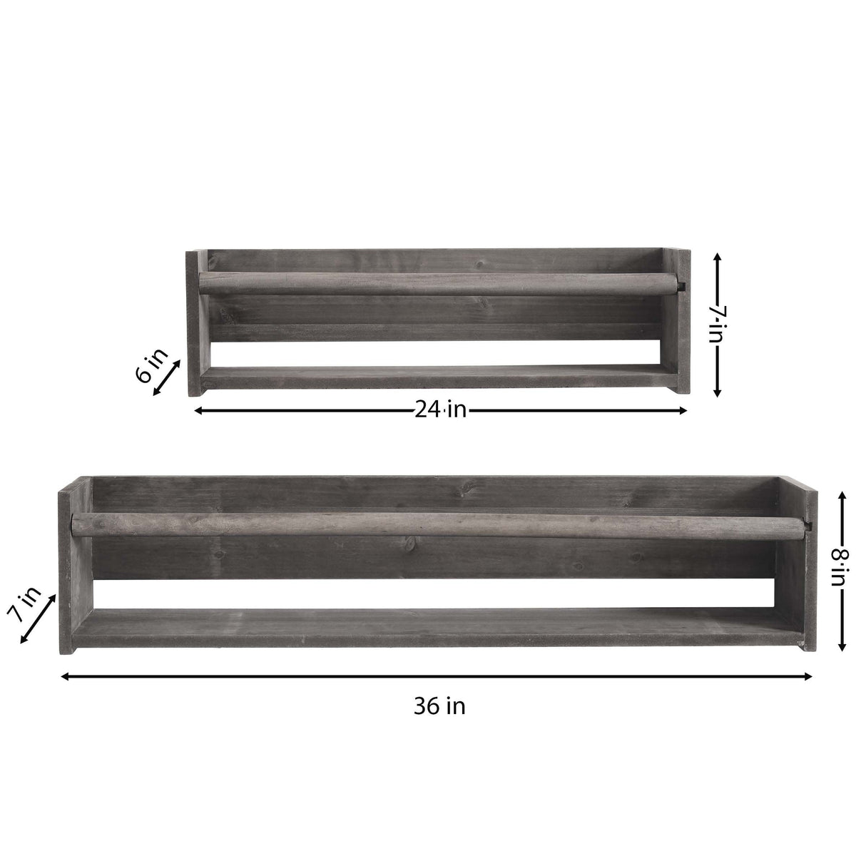 Wood Floating Wall Shelves Set of 2, Wall Shelves Organizer (Distressed Gray)