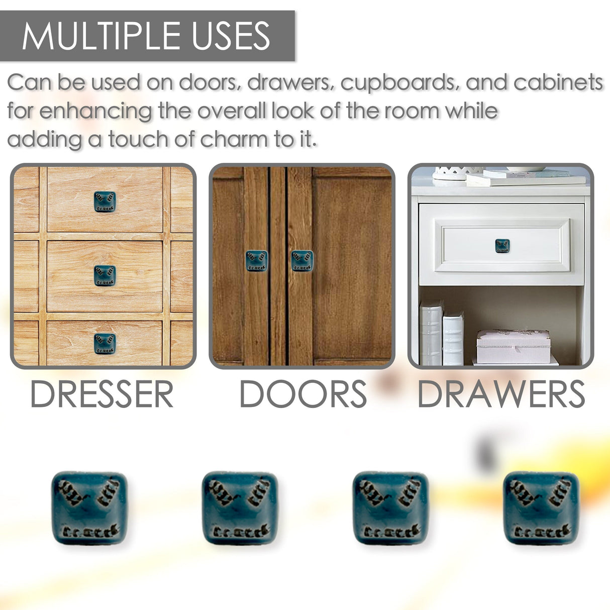 Ceramic Distressed Square Cabinet Knobs 6 Pack for Cabinets and Drawers, Closet Door Knobs, Drawer Pulls and Knobs with Mounting Screws