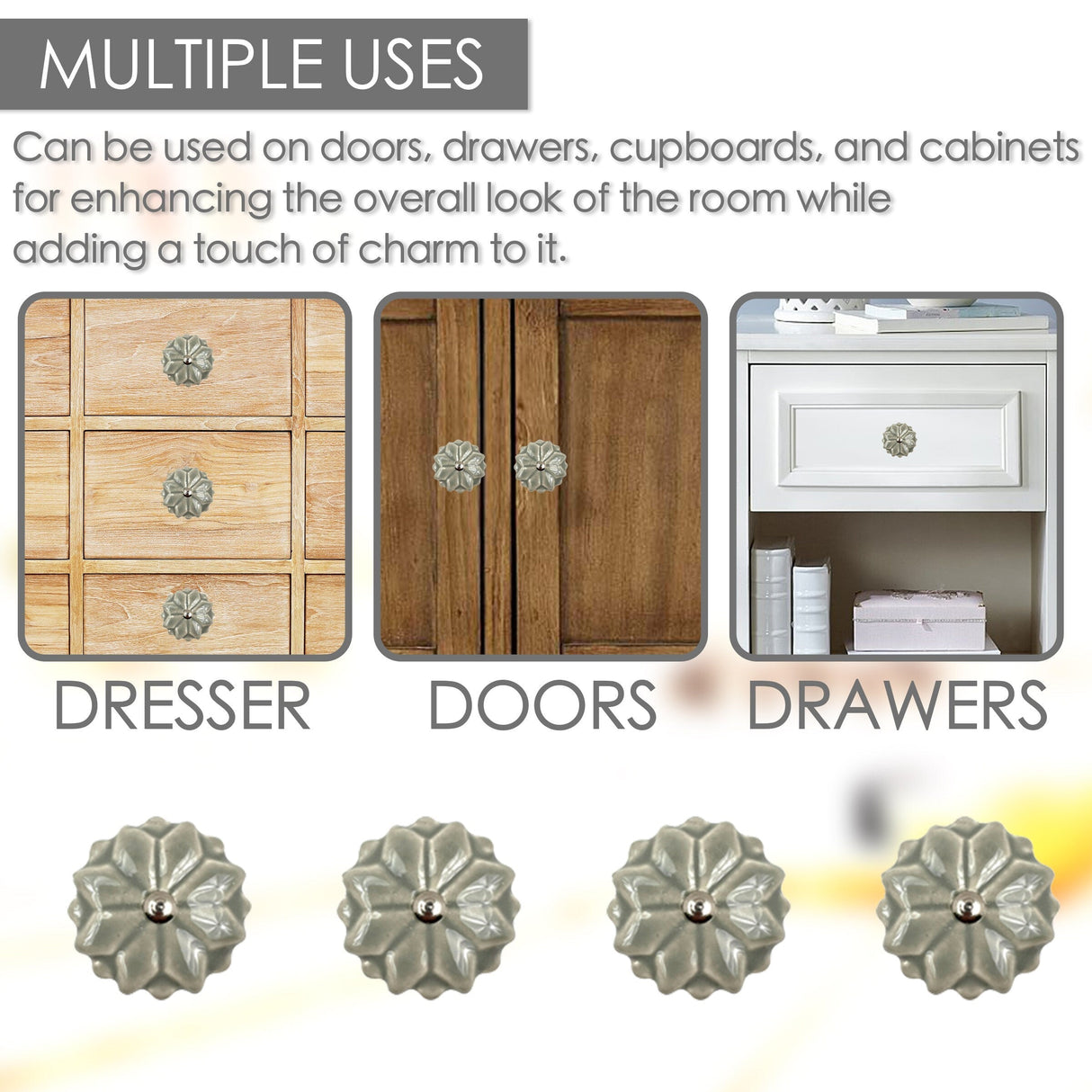 Ceramic Starburst Cabinet Knobs 6 Pack Knobs for Cabinets and Drawers, Closet Door Knobs, Drawer Pulls and Knobs with Mounting Screws