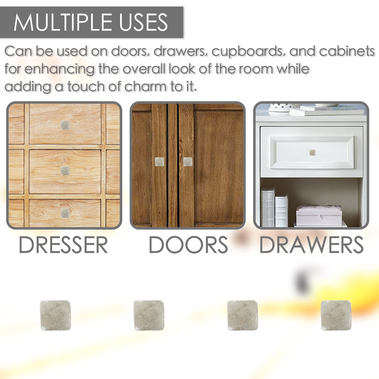 Stone Tapered Cabinet Knobs 6 Pack Knobs for Cabinets and Drawers, Closet Door Knobs, Drawer Pulls and Knobs with Mounting Screws (White)