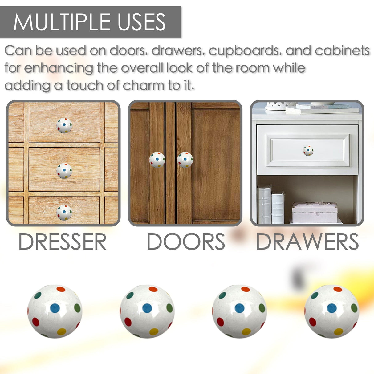 Ceramic Polka Dot Ball Cabinet Knobs 6 Pack Knobs for Cabinets and Drawers, Closet Door Knobs, Drawer Pulls and Knobs with Mounting Screws
