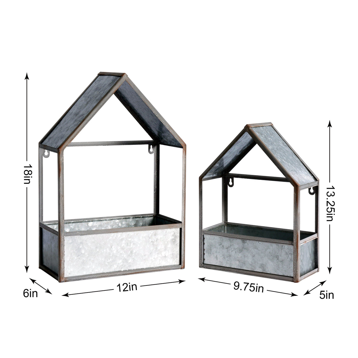 Set of 2 Metal House Shaped Planters, Rustic Home Decor