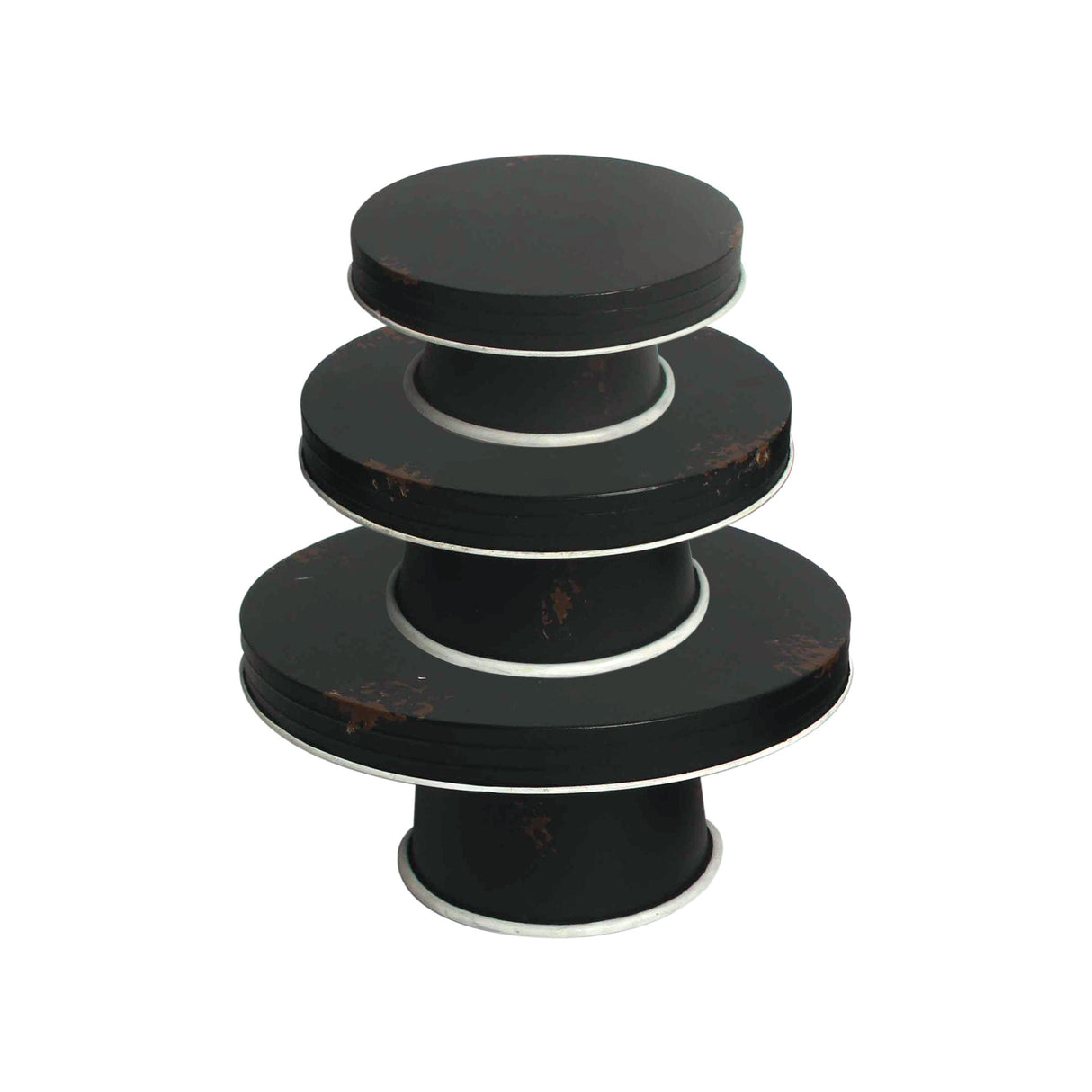 Black Distressed Enamel Pedestal Server Set - 3 Piece Farmhouse Decor
