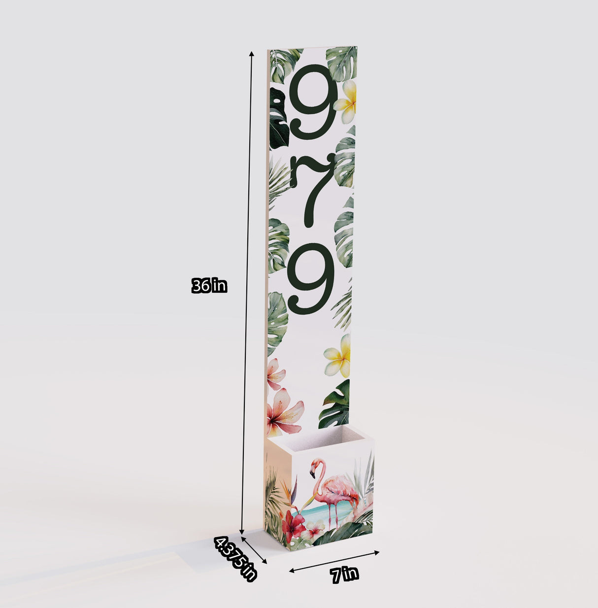 Summer Style Wooden Address Number Planter Sign with Flamingo Pattern - 36"x4.375"x7" - Perfect for Front Door Display