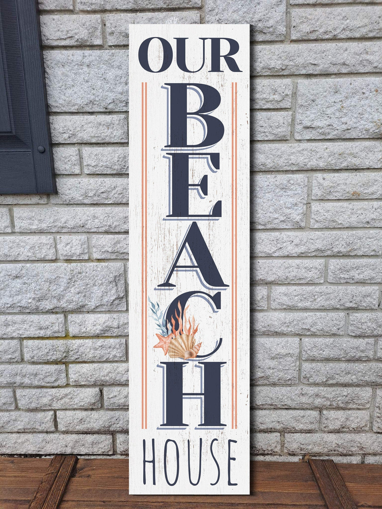 36in Our Beach House Welcome Porch Sign for Front Door, Coastal-Themed Summer Wall Decor, Nautical-Inspired Home Accent, Outdoor Seaside Display