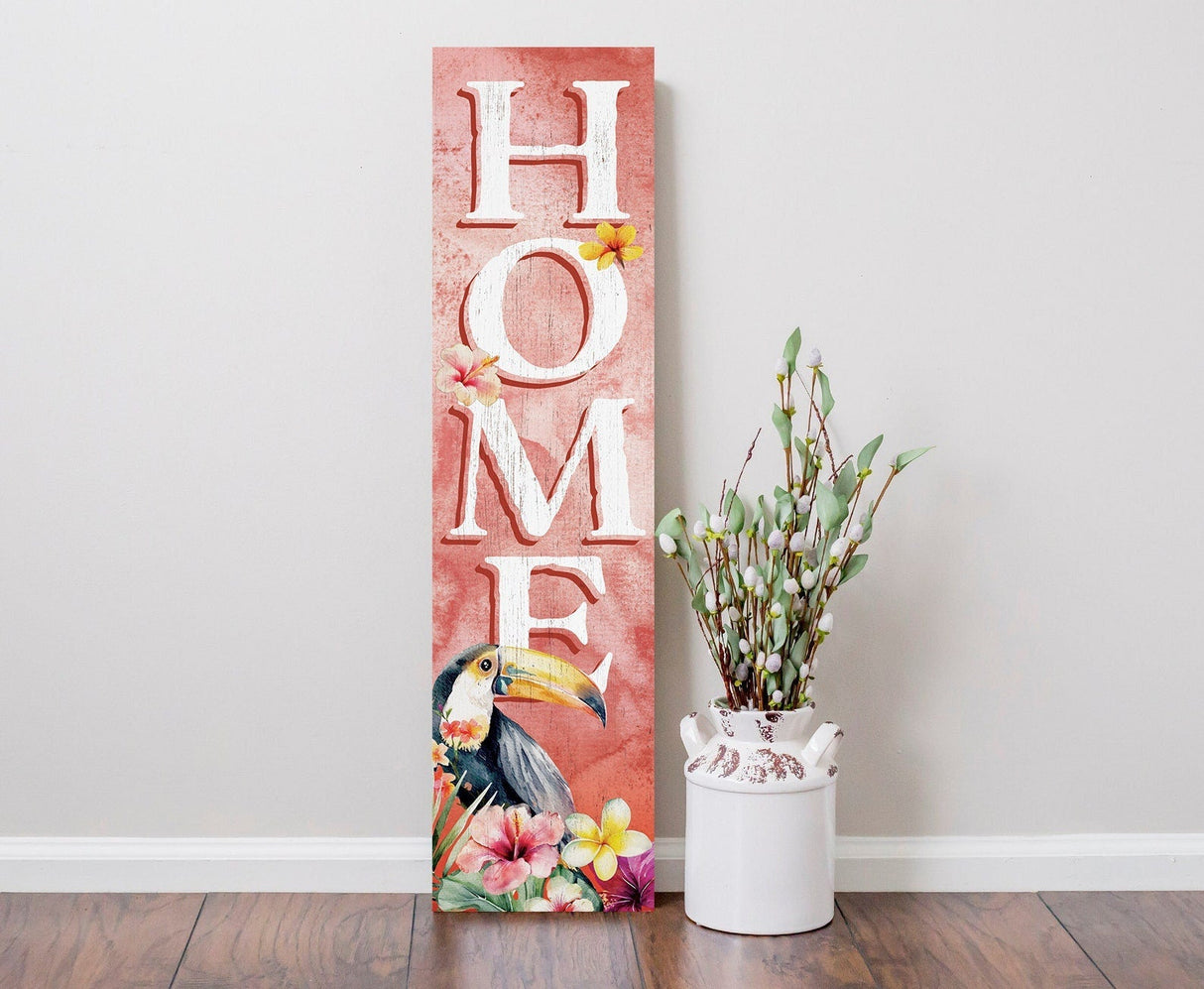 36in Aloha Welcome Porch Sign with Ramphastidae Pattern for Front Door, Tropical Summer Wall Decor, Outdoor Summer Jungle Vibes Display