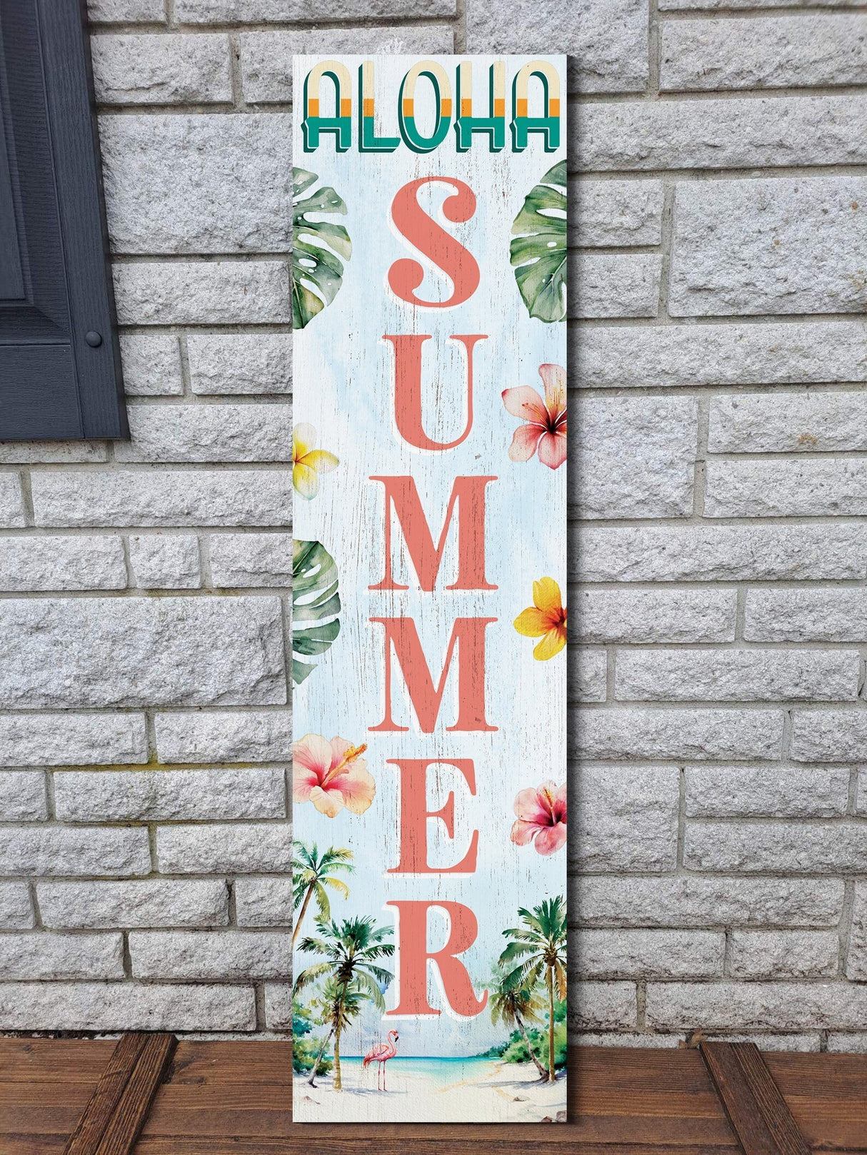 36in Aloha Summer Home Porch Sign, Tropical Style, 36" x 9.25" Wood Wall Decor for Outdoor & Indoor Use
