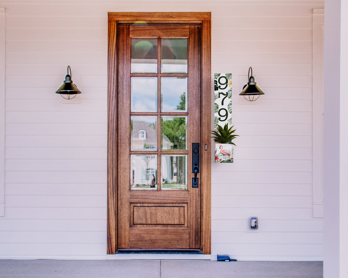 Summer Style Wooden Address Number Planter Sign with Flamingo Pattern - 36"x4.375"x7" - Perfect for Front Door Display