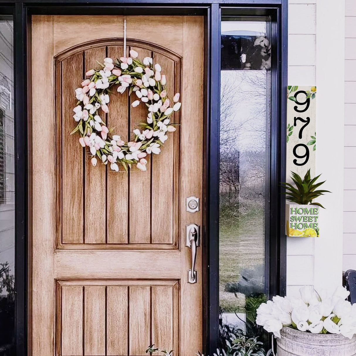 Summer Lemon Wooden Address Number Planter Sign for Front Door - 36"x4.375"x7" - Refreshing Outdoor Home Decor