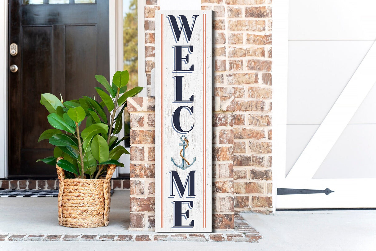 36in Anchor Welcome Porch Sign for Front Door, Nautical-Themed Summer Wall Decor, Coastal Home Accent, Outdoor Seaside Display