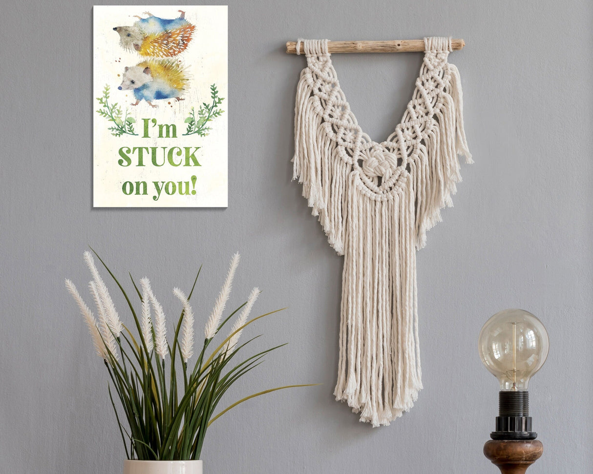 I'm Stuck On You with Hedgehogs - 7.5in x 5in Wooden Wall Decor Sign - Cute & Humorous Sign for Home and Office, Great Gift Idea
