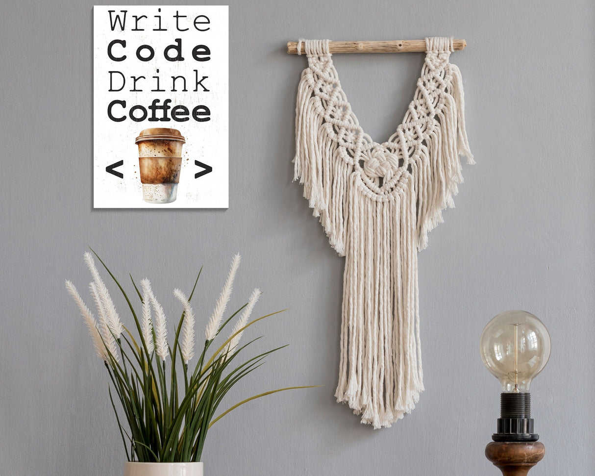 Write Code Drink Coffee - 7.5in x 5in Wooden Wall Decor Sign - Programmer's Motto for Home & Office, Perfect Gift for Developers