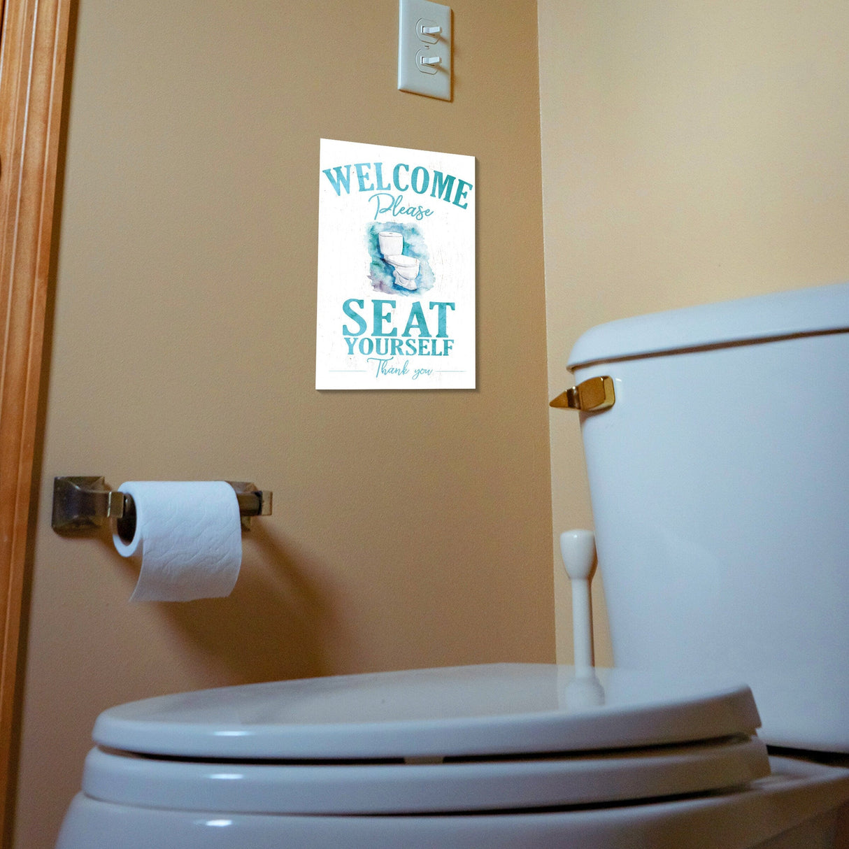 Welcome Please Seat Yourself Thank You - 7.5in x 5in Humor Wooden Wall Decor Sign - Perfect for Home, Bathroom & Office, Great Gift Idea