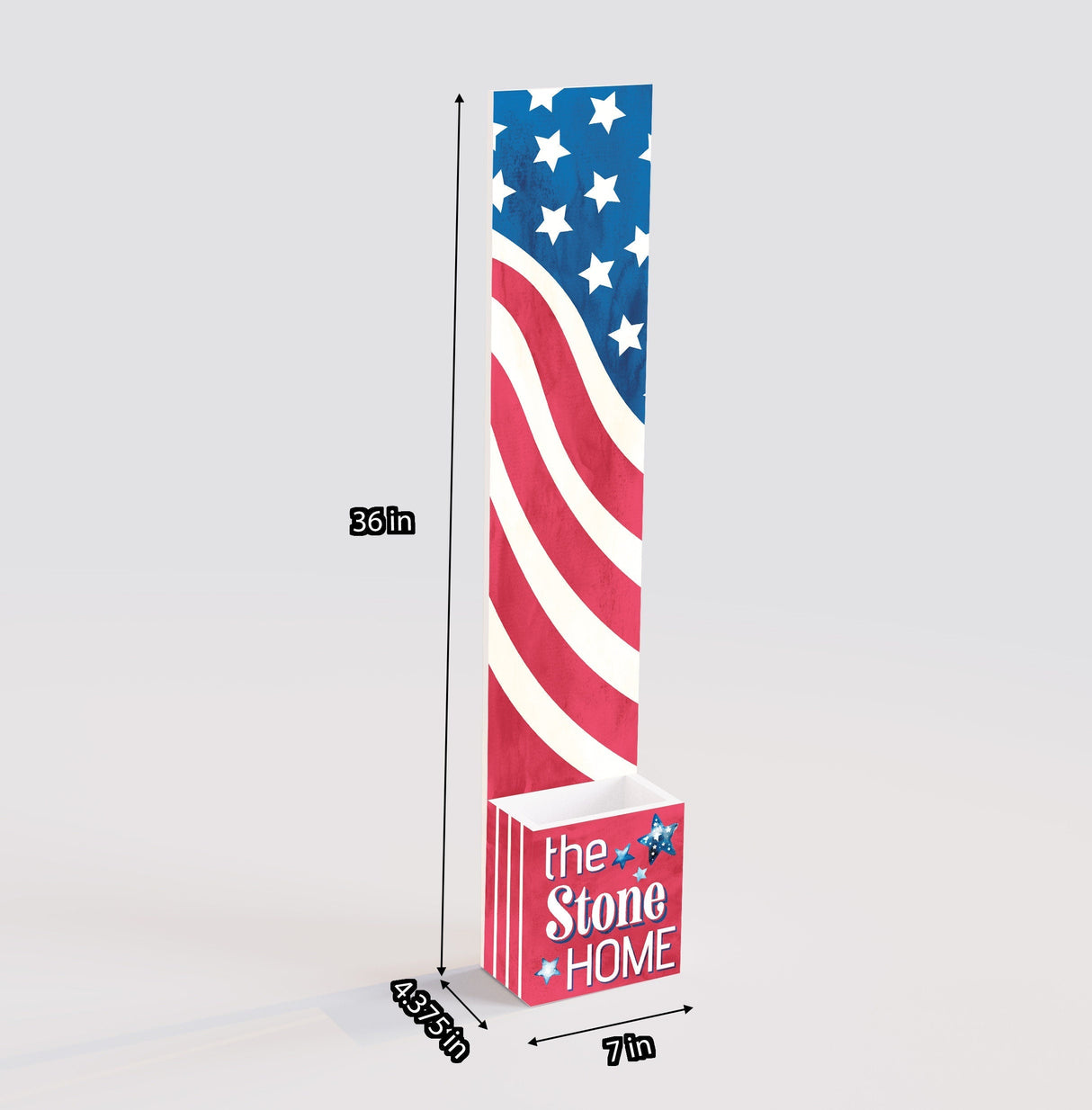 36in 4th of July Address Sign with Holder & Succulent Planter - An Address Plaque Planter for Outdoor Decor and Celebration