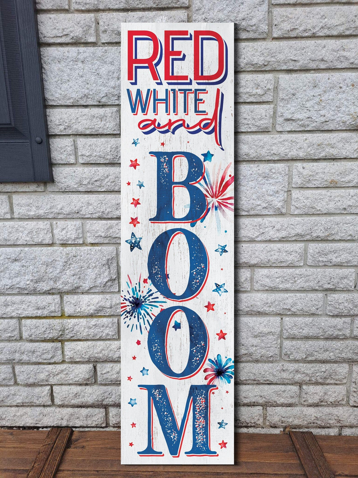 36in 4th of July "Red, White, and Boom" Porch Sign - Patriotic Front Door Decor for Independence Day Celebration