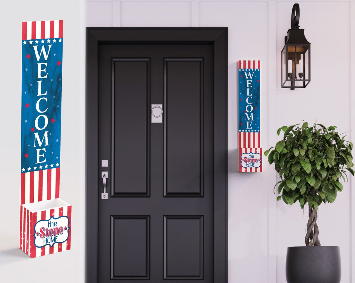 36in 4th of July Address Sign with Holder & Succulent Planter - Address Plaque Planter for Outdoor Decor and Celebration