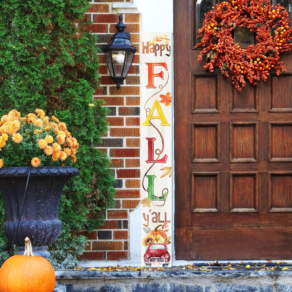 72-Inch Wooden "Happy Fall Y'all" Porch Sign - Seasonal Front Door Decor for Autumn Celebrations