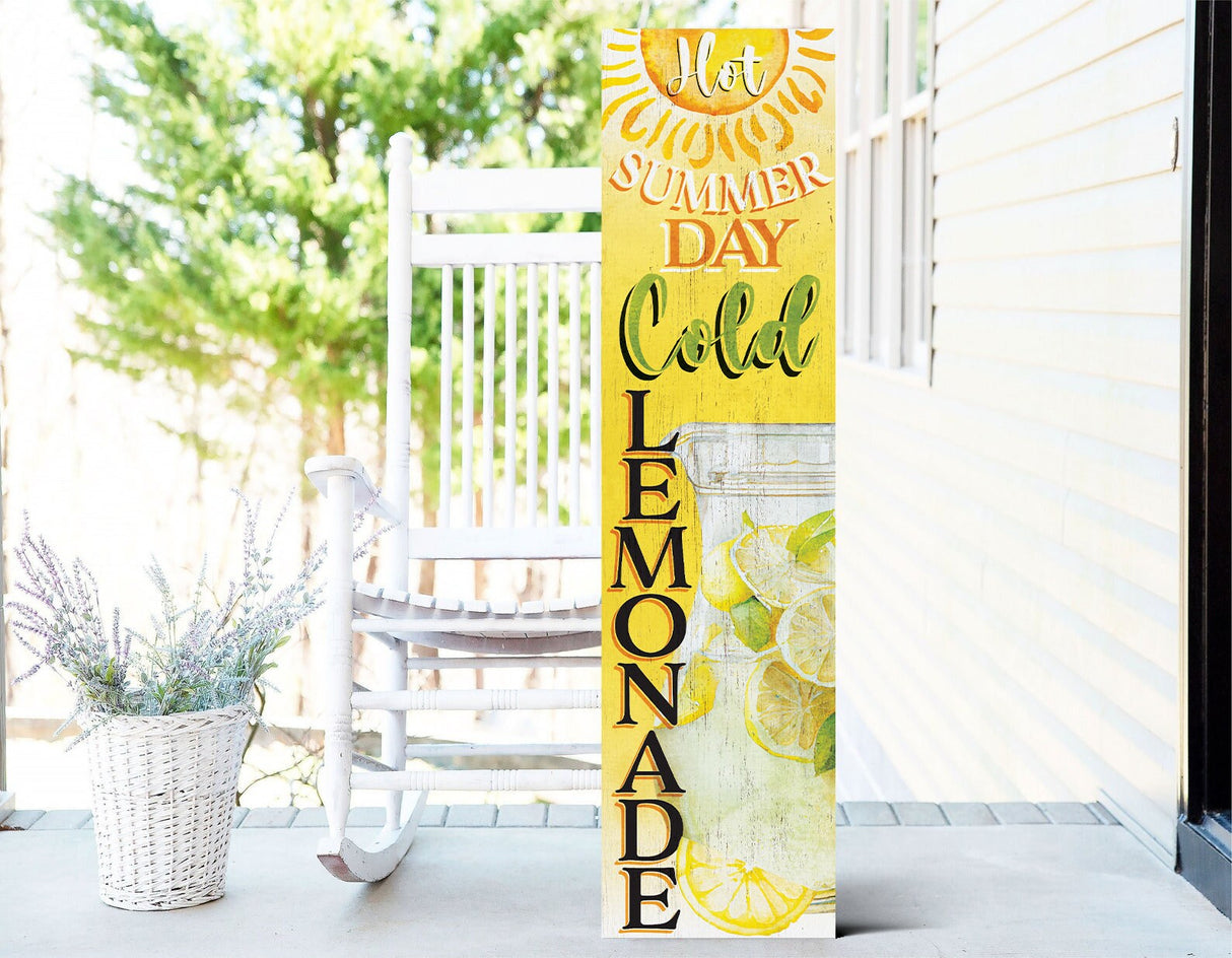 36in "Hot Summer Day, Cold Lemonade" Porch Sign - Refreshing Front Door Decor for Sun-Soaked Seasonal Display