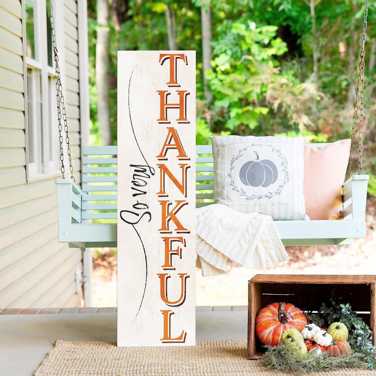 36-Inch "So Very Thankful" Thanksgiving Porch Sign - Wooden Decor - Festive Fall Display for Front Door or Entryway