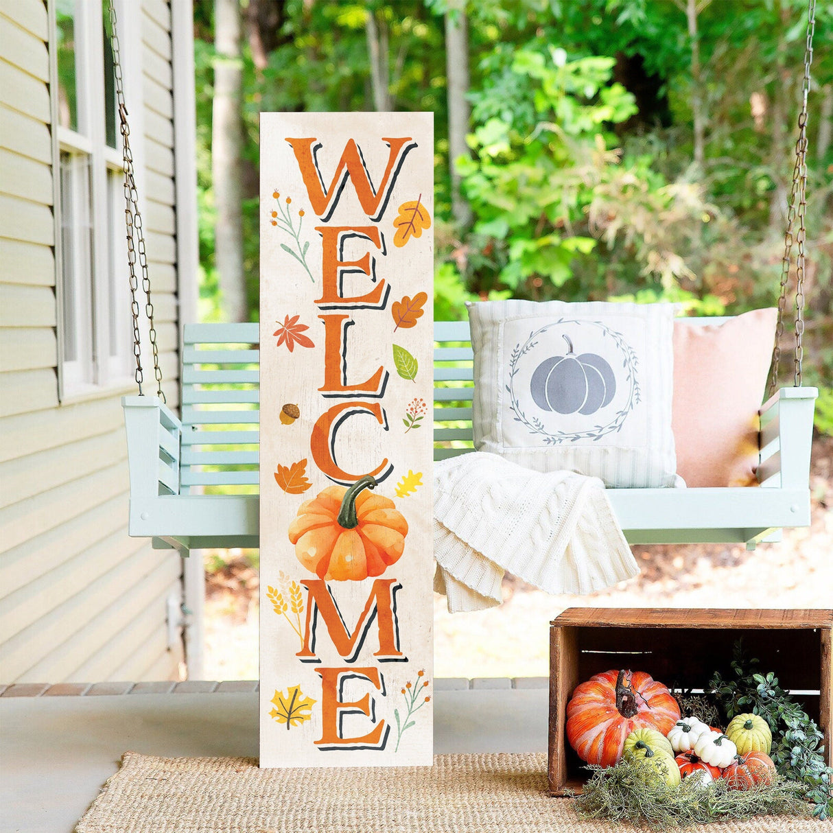 36in "Welcome" Fall Porch Sign - Rustic Harvest Decor for Front Door Display during Thanksgiving Celebrations