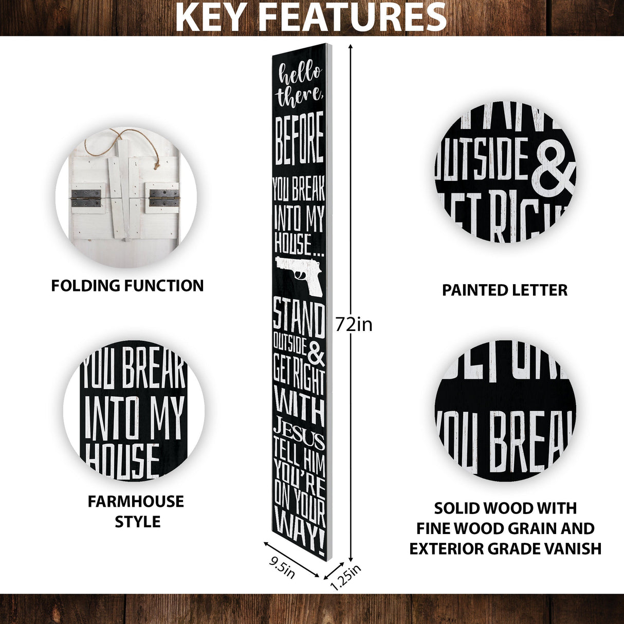 72in "Hello There, Get Right With Jesus" Porch Sign - Humorous Warning for Home Security, Wooden Folding Decor