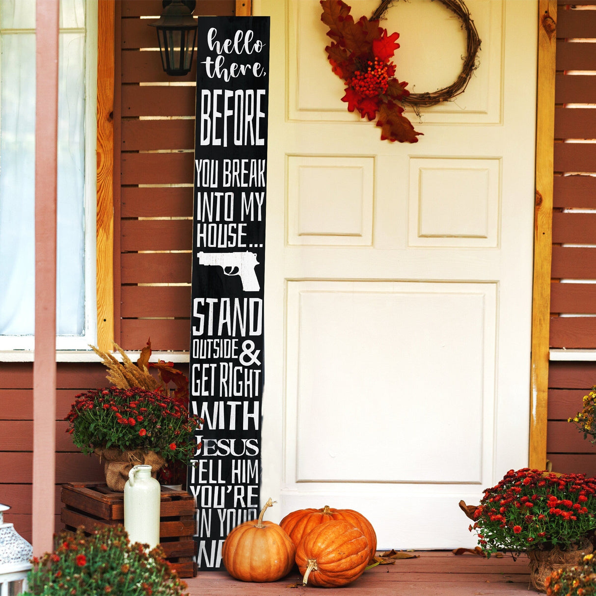 72in "Hello There, Get Right With Jesus" Porch Sign - Humorous Warning for Home Security, Wooden Folding Decor