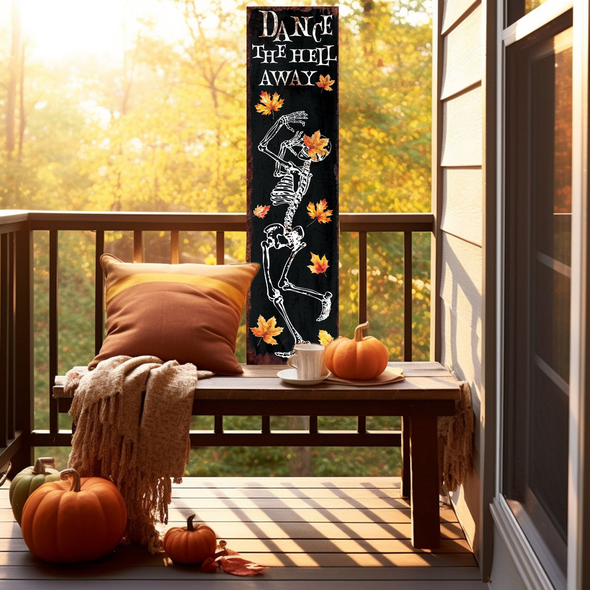 36in Dancing Skeleton Halloween Porch Sign | Front Porch Welcome Sign | Rustic Modern Farmhouse Entryway Decor
