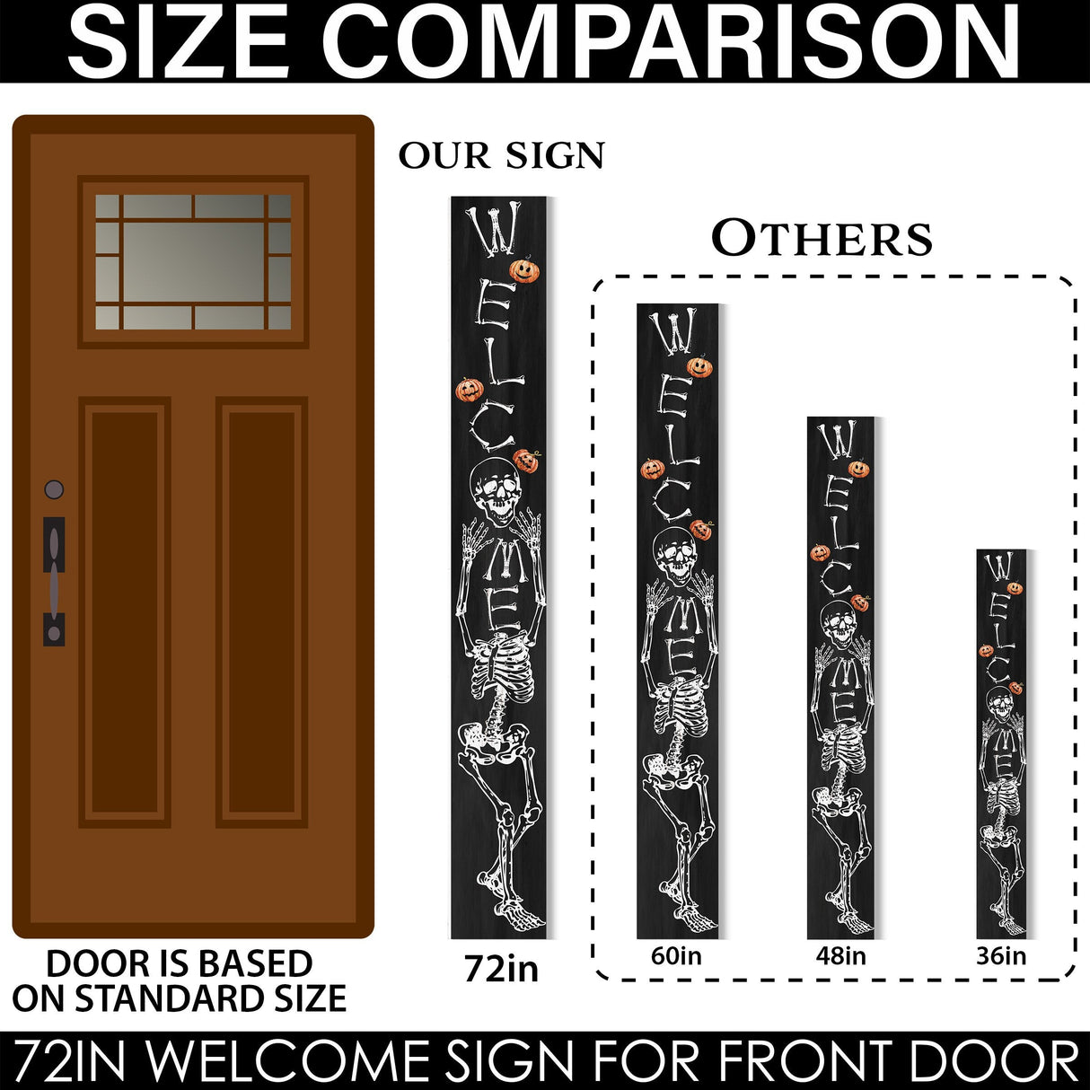 72in Wooden Halloween Skeleton Welcome Sign - Spooky Front Door Decor for Seasonal Celebrations