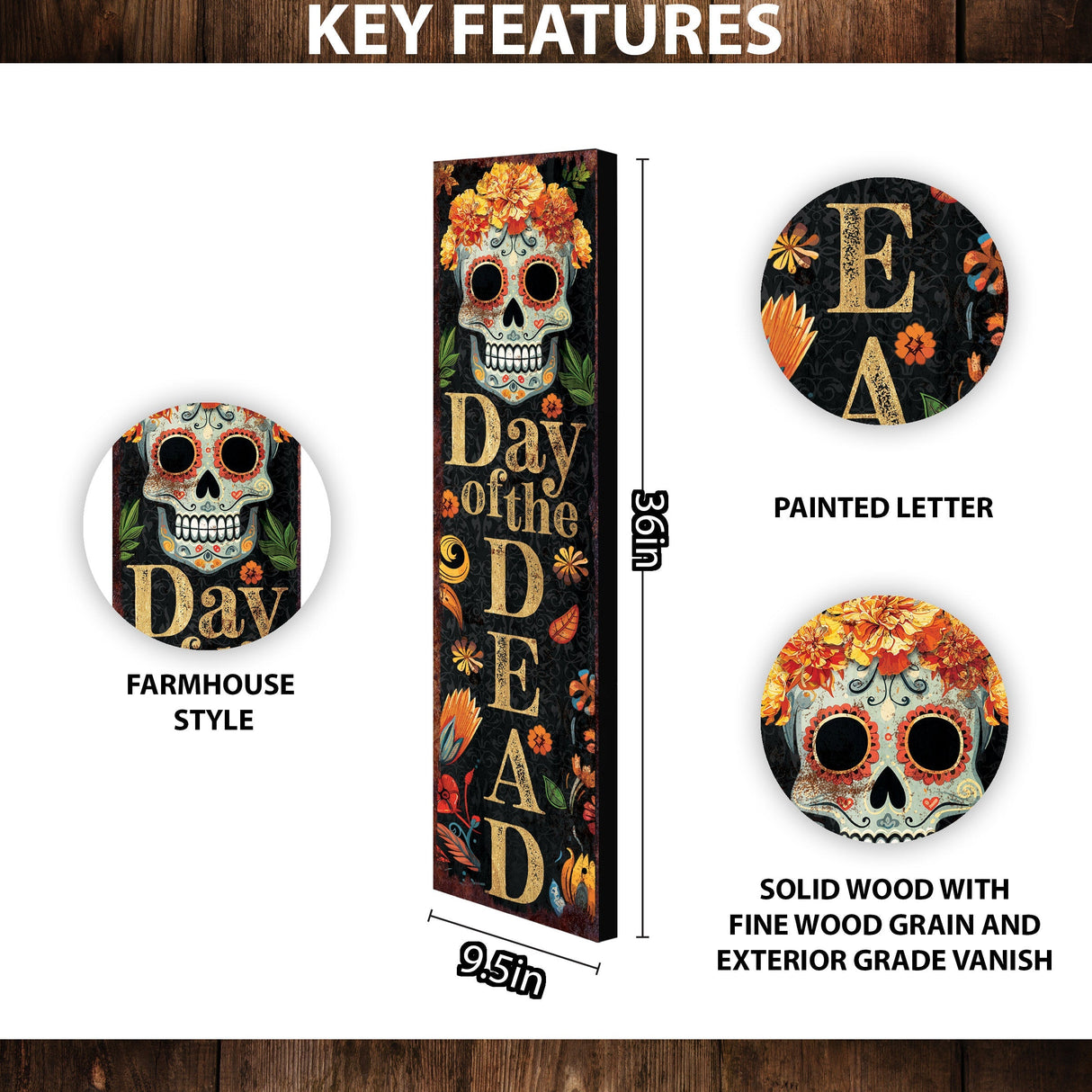 36in Day of the Dead Sugar Skull Porch Sign