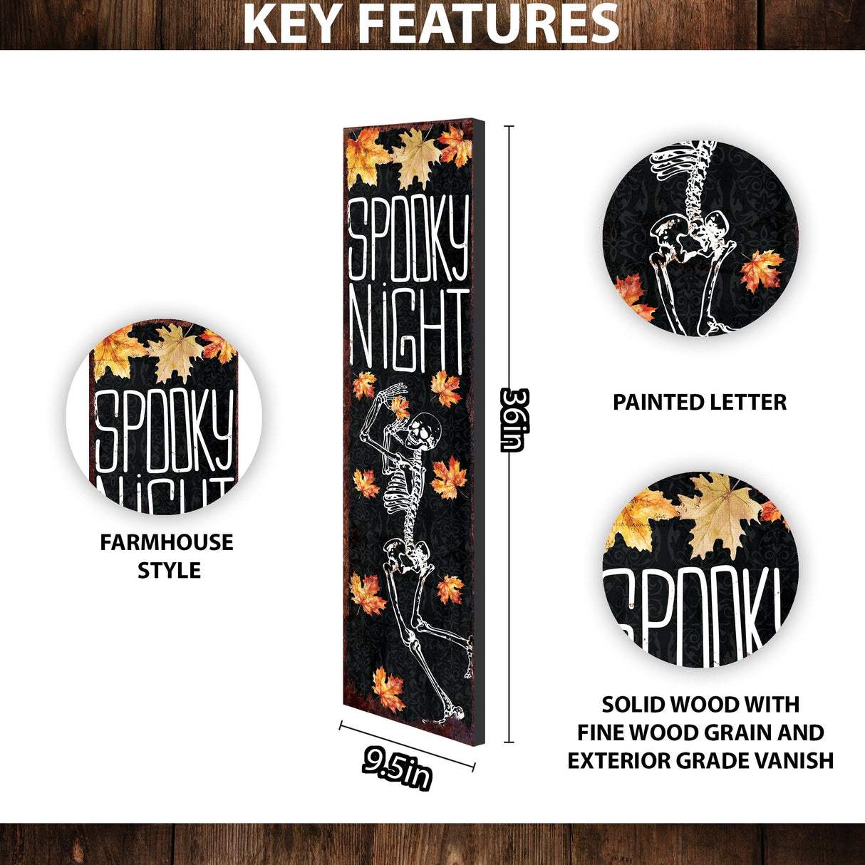 36in Spooky Night Halloween Porch Sign - Front Porch Halloween Welcome Sign, Rustic Modern Farmhouse Entryway Board