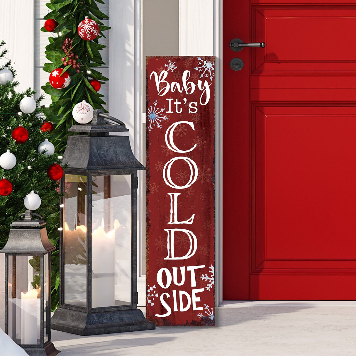 36in "Baby It's Cold Outside" Christmas Porch Sign | Front Porch Welcome Display | Rustic Modern Farmhouse Decor | Festive Entryway Board