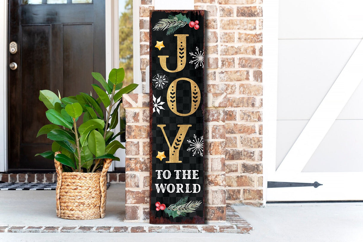 36in Joy to the World Christmas Porch Sign | Front Porch Welcome Sign | Rustic Modern Farmhouse Entryway Board