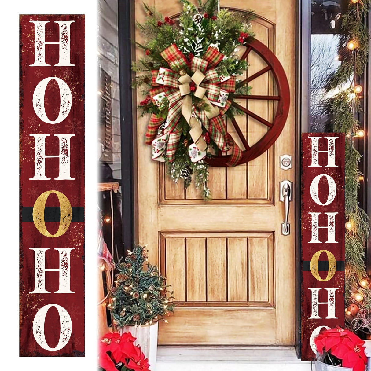 48in Ho Ho Ho Christmas Porch Sign - Front Porch Christmas Decor Welcome Sign, Rustic Modern Farmhouse Entryway Decor